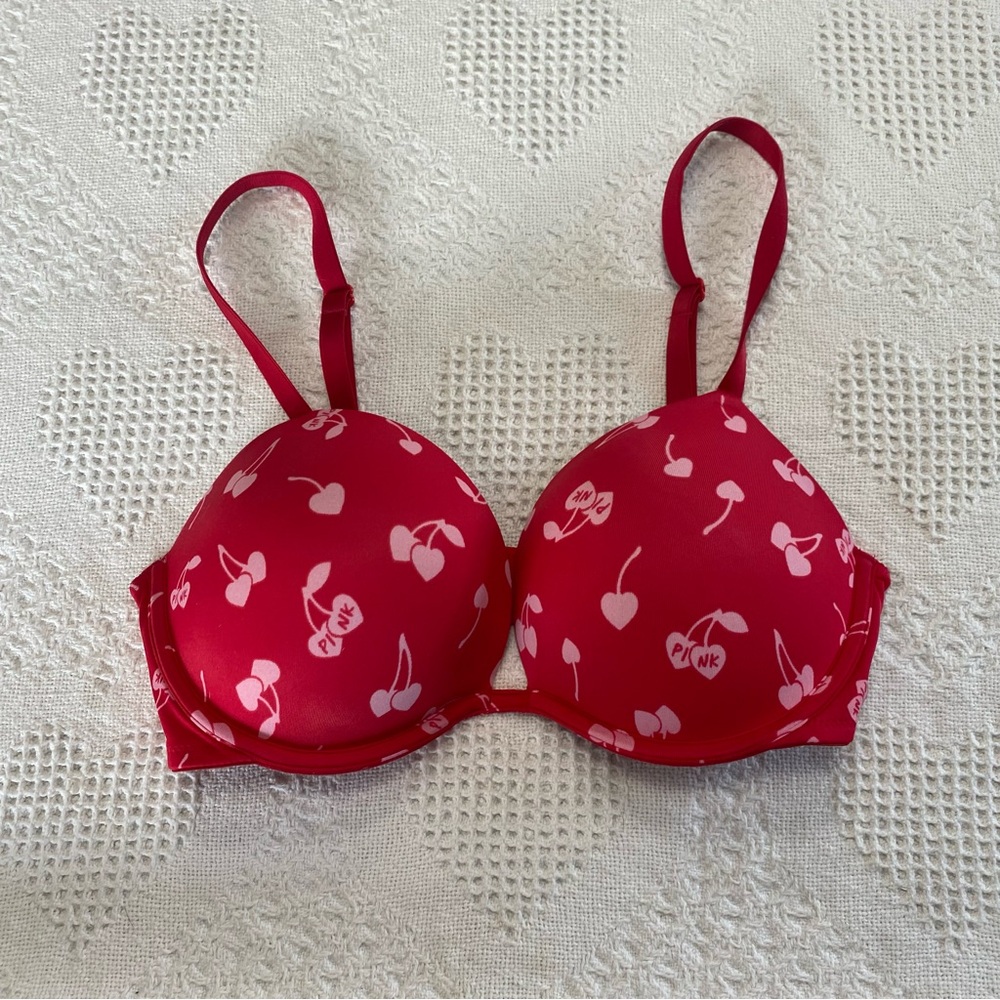 VS PINK Heart Cherry Push-Up Bra (34D)